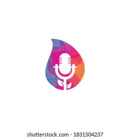 Leaf podcast drop shape concept logo design template. Nature Podcast Logo Template Vector. Podcast Nature logo.	