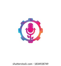 Leaf podcast gear shape concept logo design template. Nature Podcast Logo Template Vector. Podcast Nature logo.	