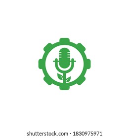 Leaf podcast gear shape logo concept design template. Nature Podcast Logo Template Vector. Podcast Nature logo.	
