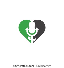 Leaf podcast heart shape concept logo design template. Nature Podcast Logo Template Vector. Podcast Nature logo.	