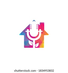 Leaf podcast home shape concept logo design template. Nature Podcast Logo Template Vector. Podcast Nature logo.	