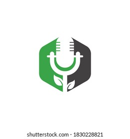 Leaf podcast logo design template. Nature Podcast Logo Template Vector. Podcast Nature logo.