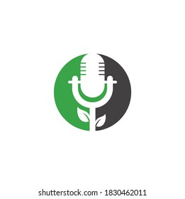 Leaf podcast logo design template. Nature Podcast Logo Template Vector. Podcast Nature logo.