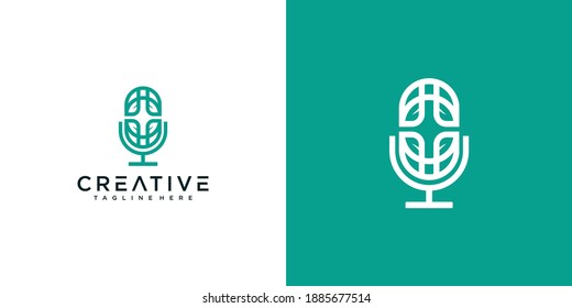 Plantilla de diseño del logotipo de podcast de hoja. Vector de plantilla de logotipo de podcast de naturaleza. Logo de Podcast Nature.