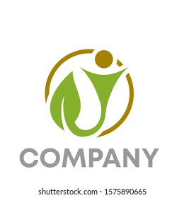 leaf poeple logo vector sign template design