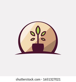Plantilla de logotipo de vectores de jardinería ecológica de hojas y postes