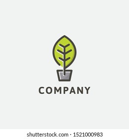 leaf pot logo template - vector