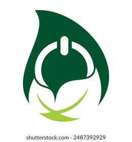 Leaf power button logo design icon vector.