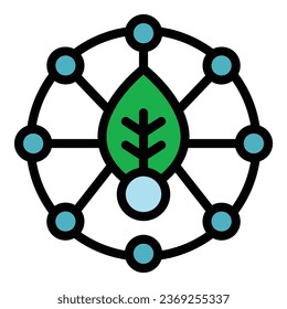 Leaf power icon outline vector. Tree care. Health energy color flat
