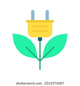 Señal de la hoja y del enchufe. Icono de enchufe eléctrico ecológico. Ahorro de energía verde renovable. Ilustración vectorial