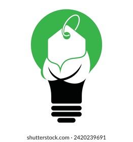 Plantilla vectorial de diseño del logotipo de la etiqueta de precio de hoja y de la forma de la bombilla.