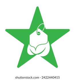 Leaf price tag star shape logo design vector template.