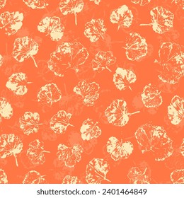 leaf prints, geranium ink, hand drawing. Natural seamless pattern with leaves