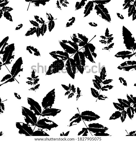 leaf prints. Seamless pattern with imprints of the leaves of trees. Endless texture for the design of nature, fabric, decorative background. Vector stock illustration.