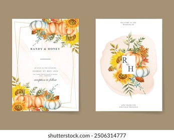 Leaf and pumpkins autumn fall wedding invitation card