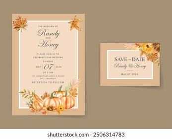 Leaf and pumpkins autumn fall wedding invitation card