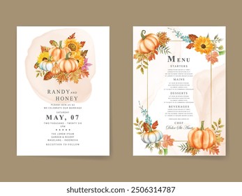 Leaf and pumpkins autumn fall wedding invitation card