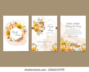 Tarjeta de invitación de boda de otoño de hojas y calabazas