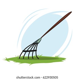 Leaf rake. Garden tools and supplies for soil treatment. Vector cartoon illustration isolated on white background.