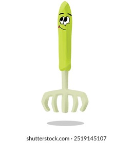 leaf rakes mascot for gardening illustration. happy expression