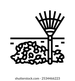 leaf raking garden maintenance line icon vector. leaf raking garden maintenance sign. isolated contour symbol black illustration