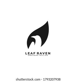 Leaf Raven Negative Space Illustration Vector Logo.