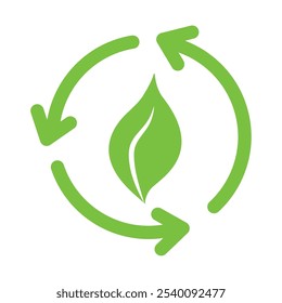 Hoja en el icono de ecología de flechas de reciclaje