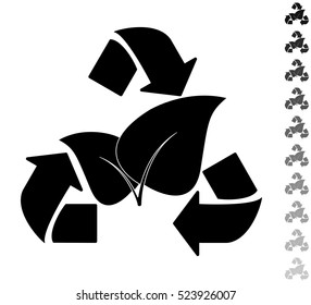 Leaf recycle sign - black vector icon and ten icons in  shades of grey