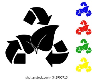leaf recycle sign icon - vector colored set