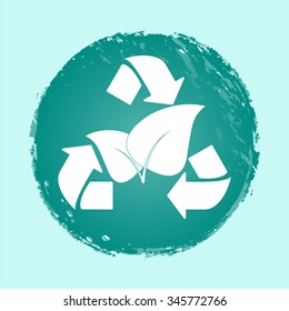 leaf recycle sign vector icon - round button