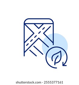 Leaf in recycling arrow and map on smartphone. Green living stores and factories, ecology protecting organisations. Pixel perfect, editable stroke icon