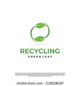leaf recycling logo design modern concept, leaf circle logo design on isolated background
