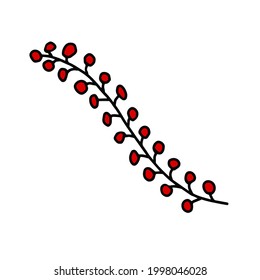 Leaf or red barries doodle hand drawn illustration. Cute vector design element for kids book, greeting cards, stikers, decor of interior or textile or apparel.