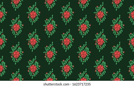 Leaf and red flower style template, elegant Christmas floral pattern background.