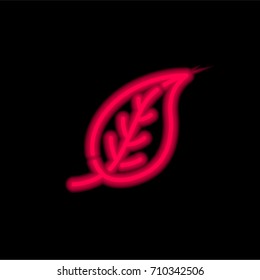 Leaf red glowing neon ui ux icon. Glowing sign logo vector