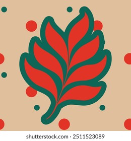A leaf with red and green colors and red dots