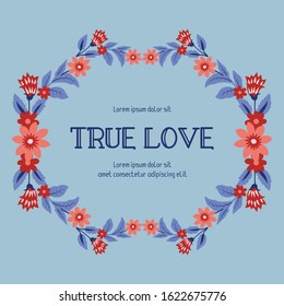 Leaf and red wreath frame, for true love invitation cards design. Vector