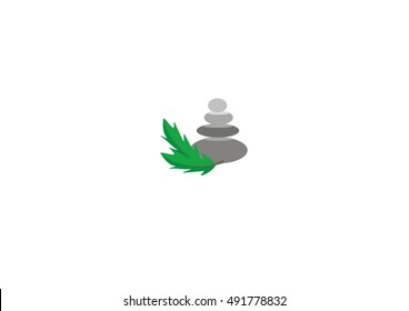 leaf and rock vector icon logo