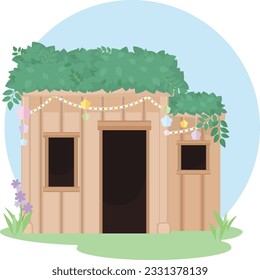 Leaf Roof Hut Decorating with Paper Garland