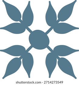 Roseta de hojas con seis pares de hojas puntiagudas que irradian desde un núcleo circular en silueta limpia. Símbolo de equilibrio, naturaleza, armonía, crecimiento y emblema decorativo. Ilustración vectorial de dibujos animados.