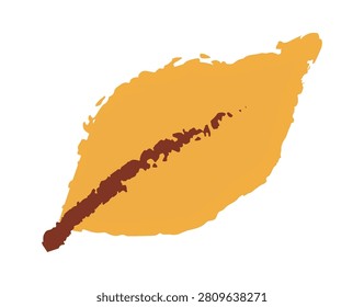 Leaf with rough crayon texture and bold vein in hand-drawn style. Symbol of autumn change, season shift, and natural cycle. Cartoon vector illustration.