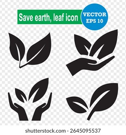 Leaf and save earth Icon Vector Illustration. Green leaf icons set. Eps 10