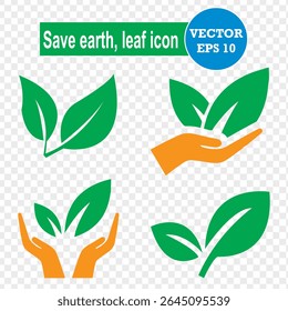 Leaf and save earth Icon Vector Illustration. Green leaf icons set. Eps 10