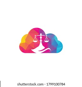 Leaf and scale law cloud shape concept logo design template. Law firm with Leaf logo vector