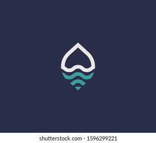 Leaf and sea waves Logo Icon Premium Minimal emblem design template