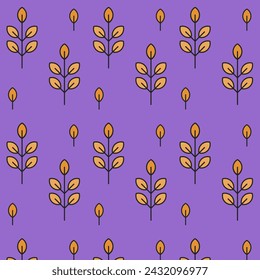 Hojas sin costura patrón de otoño hojas amarillas sobre fondo púrpura patrón de jardinería factor textil