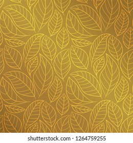Leaf seamless pattern. Abstract floral background with leaves. Gold color