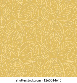 Leaf seamless pattern. Abstract floral background with leaves. Gold color
