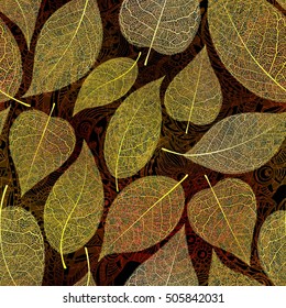 Leaf seamless pattern, autumn leaves background. Vector illustration.