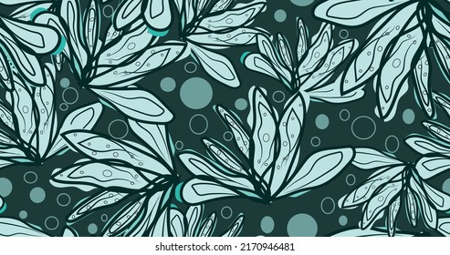 Leaf seamless pattern background. Green abstract floral ornament design for fashion style, fabric, textile, and prints